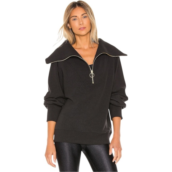 Varley Vine Pullover Ribbed Black / Gold 1/4 Zip Funnel Neck Sweatshirt Sz Large - Picture 1 of 8